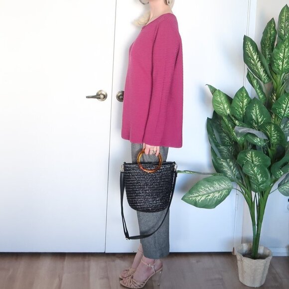 Eileen Fisher Pink/ Fuchsia Jewel Neck Ribbed Sweater - Picture 7 of 12